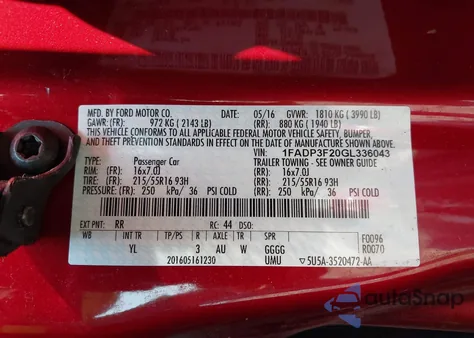 2016 Ford Focus Se из США, поврежденный, VIN 1FADP3F20GL336043